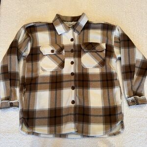 Helium London Plaid Sherpa Lined Shacket Jacket XL Button Front